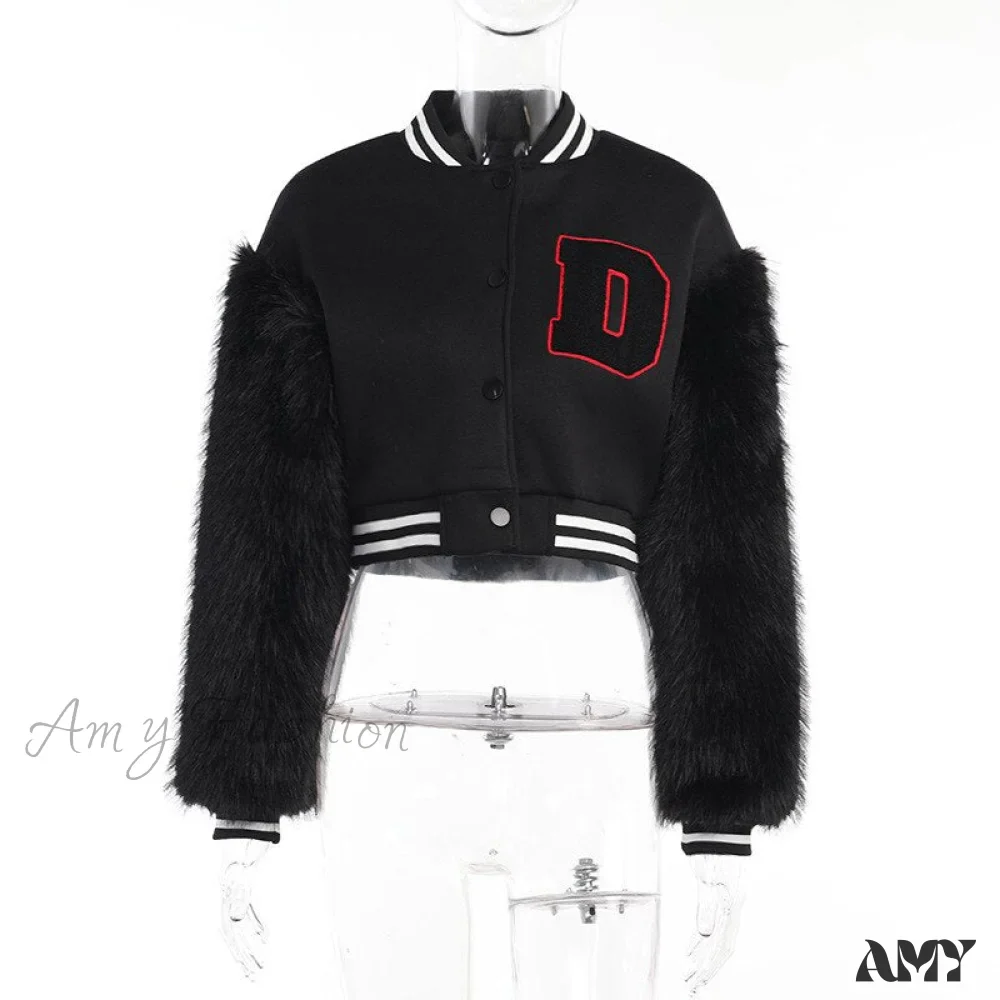 Amy Fashion - Stitching Letters Embroidery Baseball Uniform Jacket - Image 16