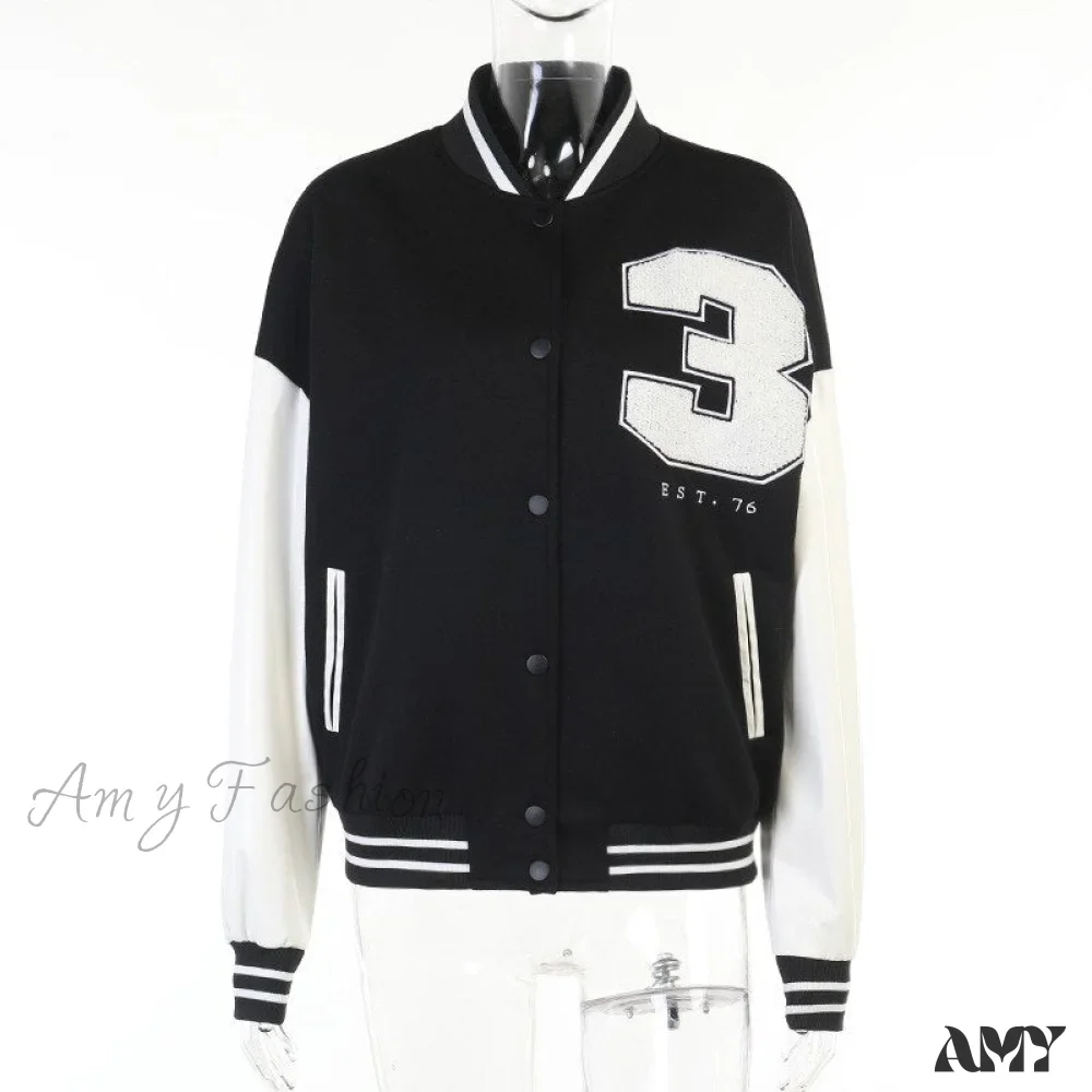 Amy Fashion - Stitching Letters Embroidery Baseball Uniform Jacket - Image 18