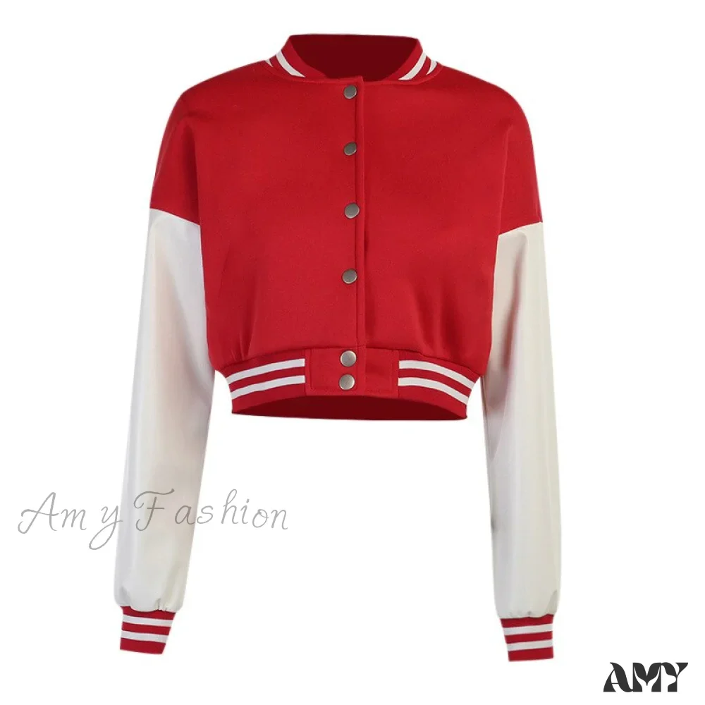 Amy Fashion - Stitching Letters Embroidery Baseball Uniform Jacket - Image 5