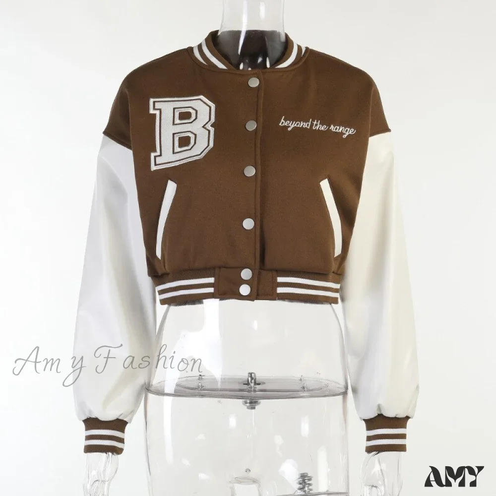 Amy Fashion - Stitching Letters Embroidery Baseball Uniform Jacket - Image 8