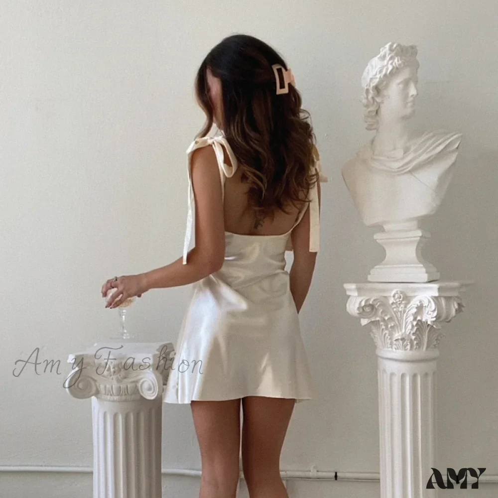 Amy Fashion - Satin Backless V Neck Chest Wrapping Dress - Image 11