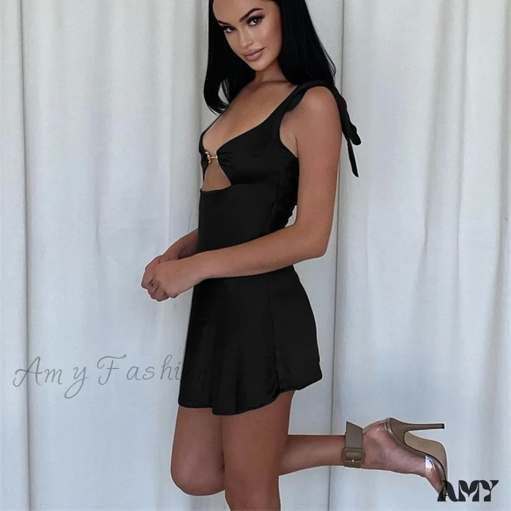 Amy Fashion - Satin Backless V Neck Chest Wrapping Dress - Image 8