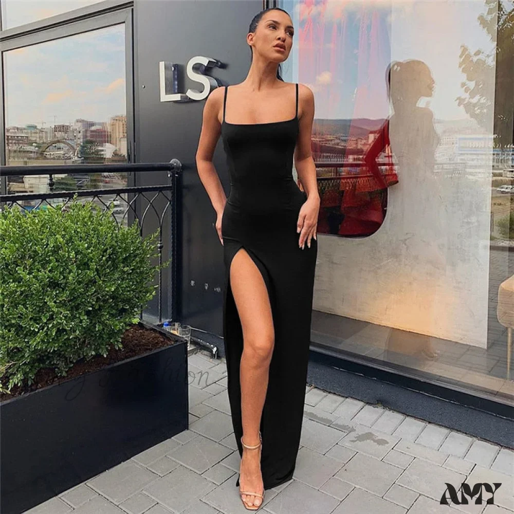 Amy Fashion - Sexy Strap Split Summer Elastic Long Dresses - Image 3