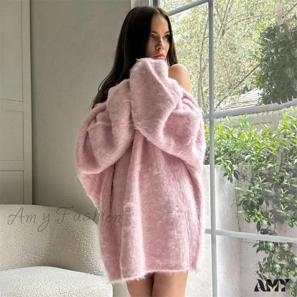 2024 Autumn Long Sleeve Sexy Big Backless Knitted Dress Women Fashion Solid Loose Stylish Sweater - Image 4
