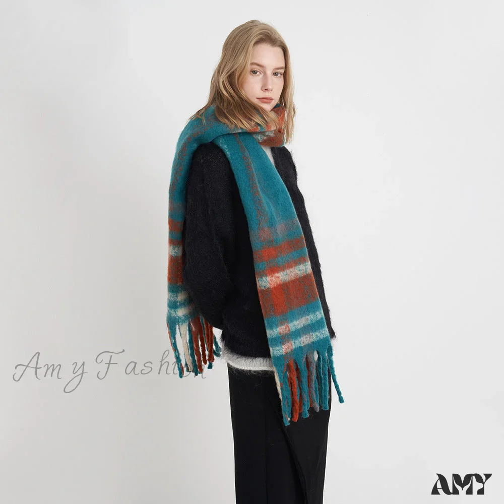 2024 New French Classic Retro Faux Cashmere Plaid Warm Cozy Scarf - Image 5