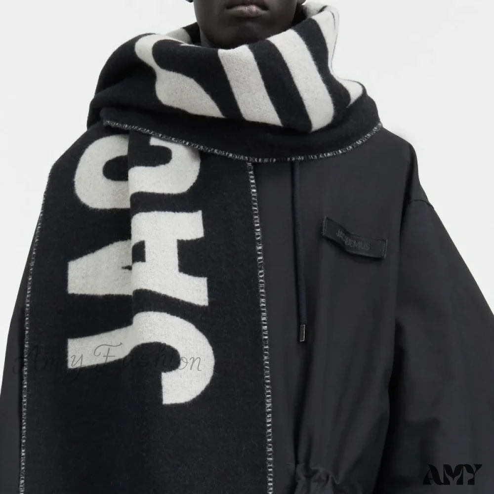2024 New Wool Letter Jacquard Logo Fringe Unisex Warm Scarf - Image 3