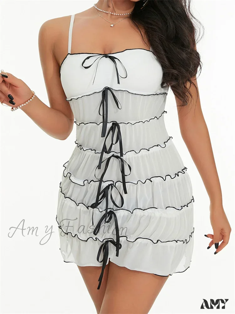 Amy Fashion - Sexy Women Sleeveless Casual Sling Spaghetti Strap See Through Tie-up  Sexy Y2K Party Vestidos - Image 10