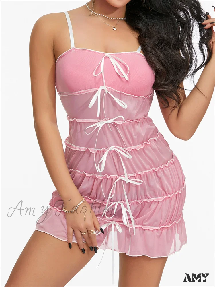 Amy Fashion - Sexy Women Sleeveless Casual Sling Spaghetti Strap See Through Tie-up  Sexy Y2K Party Vestidos - Image 11