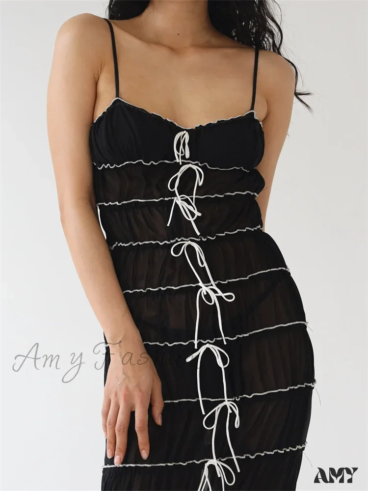 Amy Fashion - Sexy Women Sleeveless Casual Sling Spaghetti Strap See Through Tie-up  Sexy Y2K Party Vestidos - Image 3