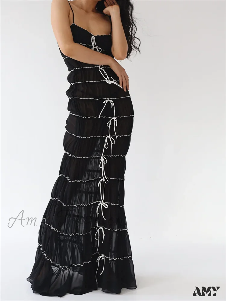 Amy Fashion - Sexy Women Sleeveless Casual Sling Spaghetti Strap See Through Tie-up  Sexy Y2K Party Vestidos - Image 4