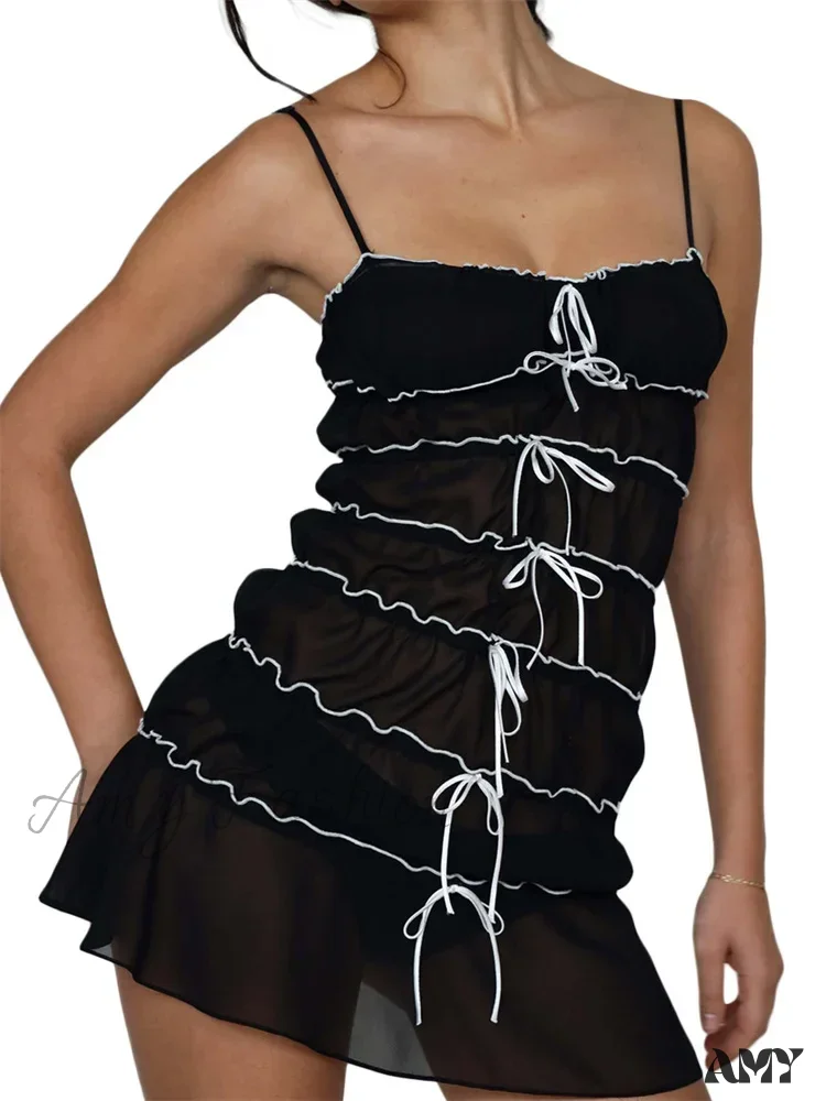 Amy Fashion - Sexy Women Sleeveless Casual Sling Spaghetti Strap See Through Tie-up  Sexy Y2K Party Vestidos - Image 7