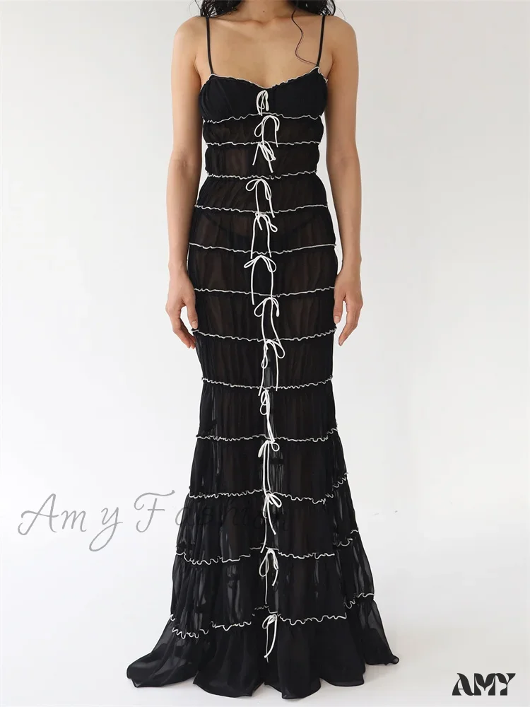 Amy Fashion - Sexy Women Sleeveless Casual Sling Spaghetti Strap See Through Tie-up  Sexy Y2K Party Vestidos - Image 8