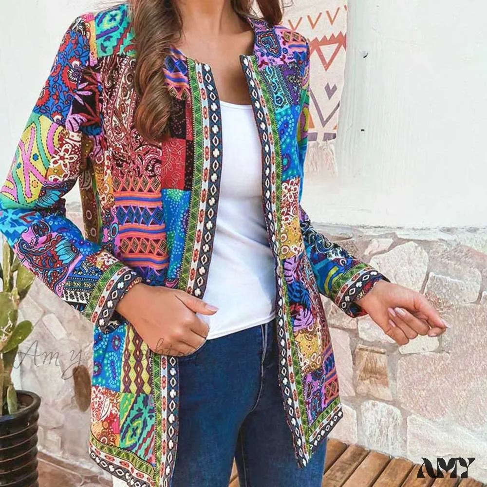 Amy Fashion - Ethnic Floral Print Long Sleeve Loose Coat Cardigan Chic Outerwear - Image 4