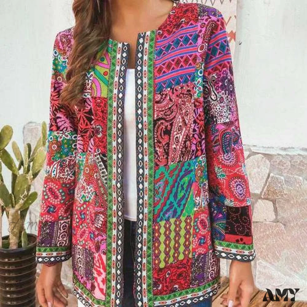Amy Fashion - Ethnic Floral Print Long Sleeve Loose Coat Cardigan Chic Outerwear - Image 7