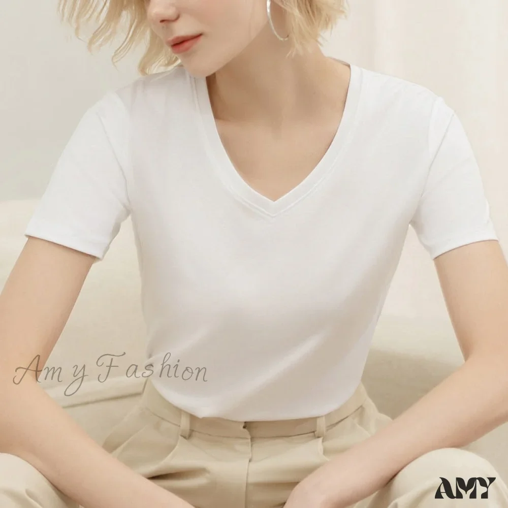 Amy Fashion - 95% Cotton Simple T-shirt