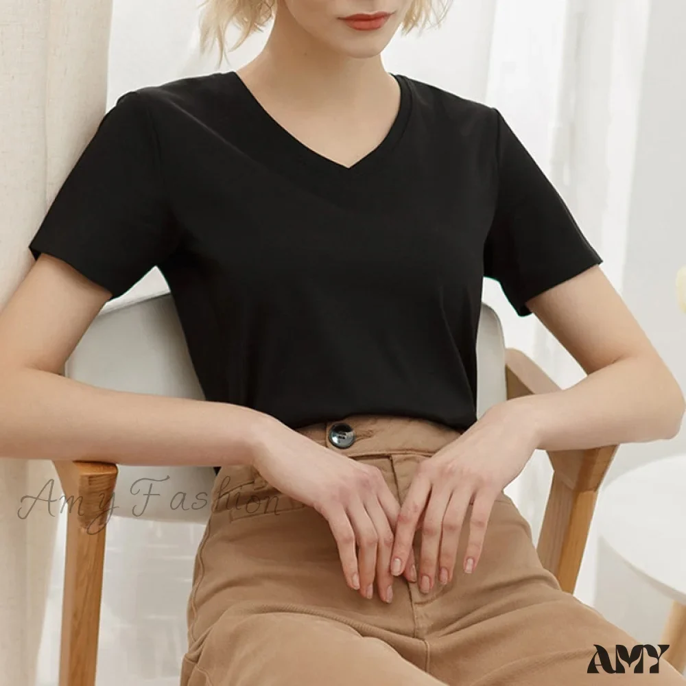 Amy Fashion - 95% Cotton Simple T-shirt - Image 2