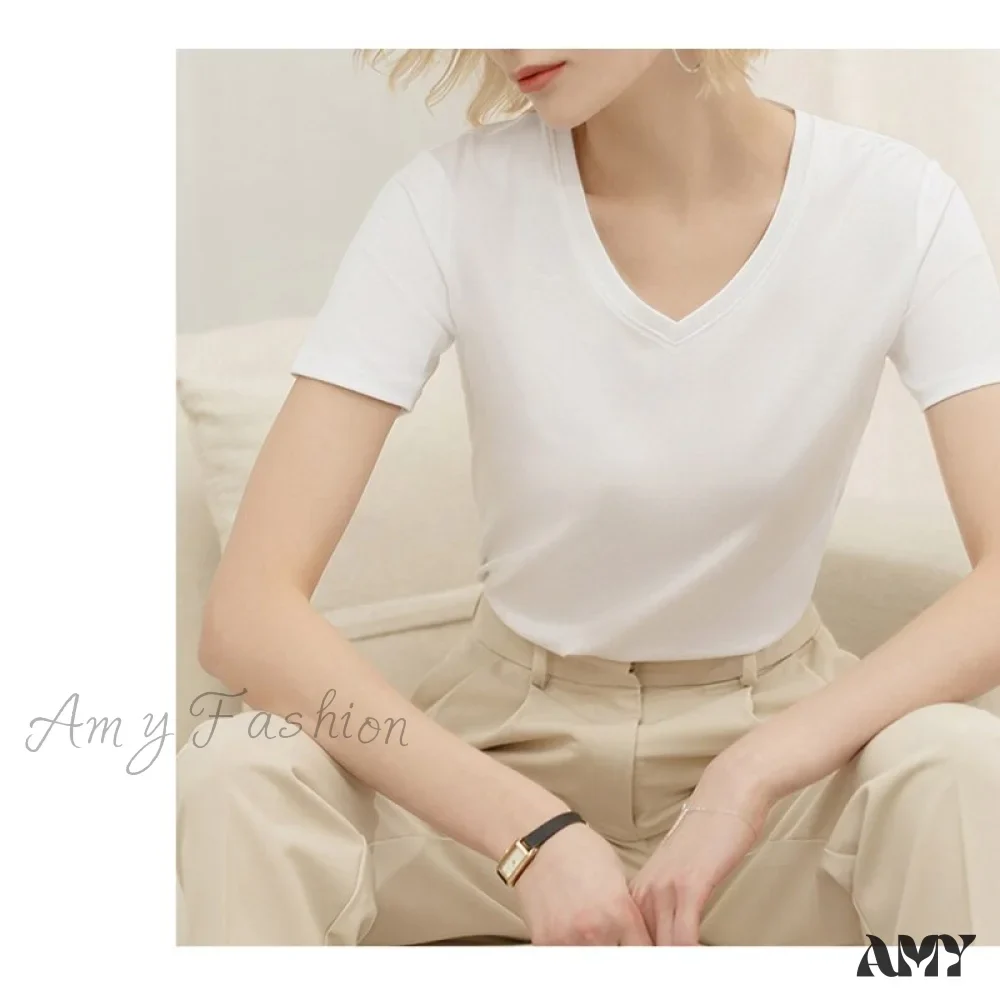 Amy Fashion - 95% Cotton Simple T-shirt - Image 3