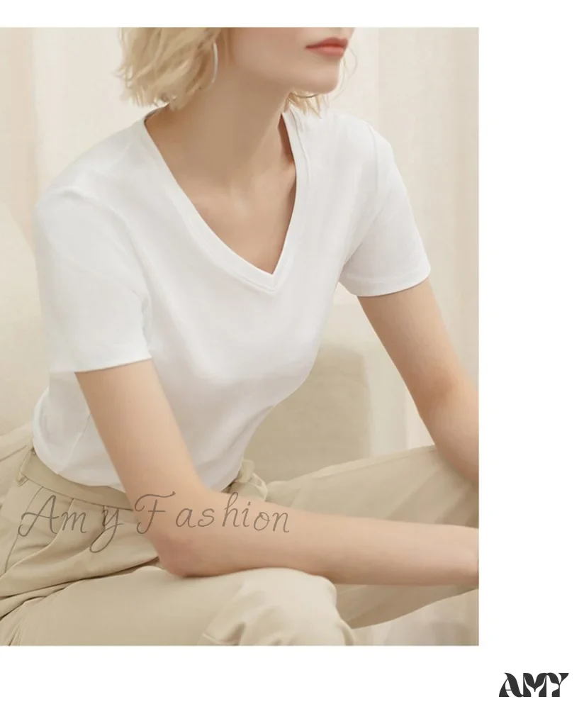 Amy Fashion - 95% Cotton Simple T-shirt - Image 4