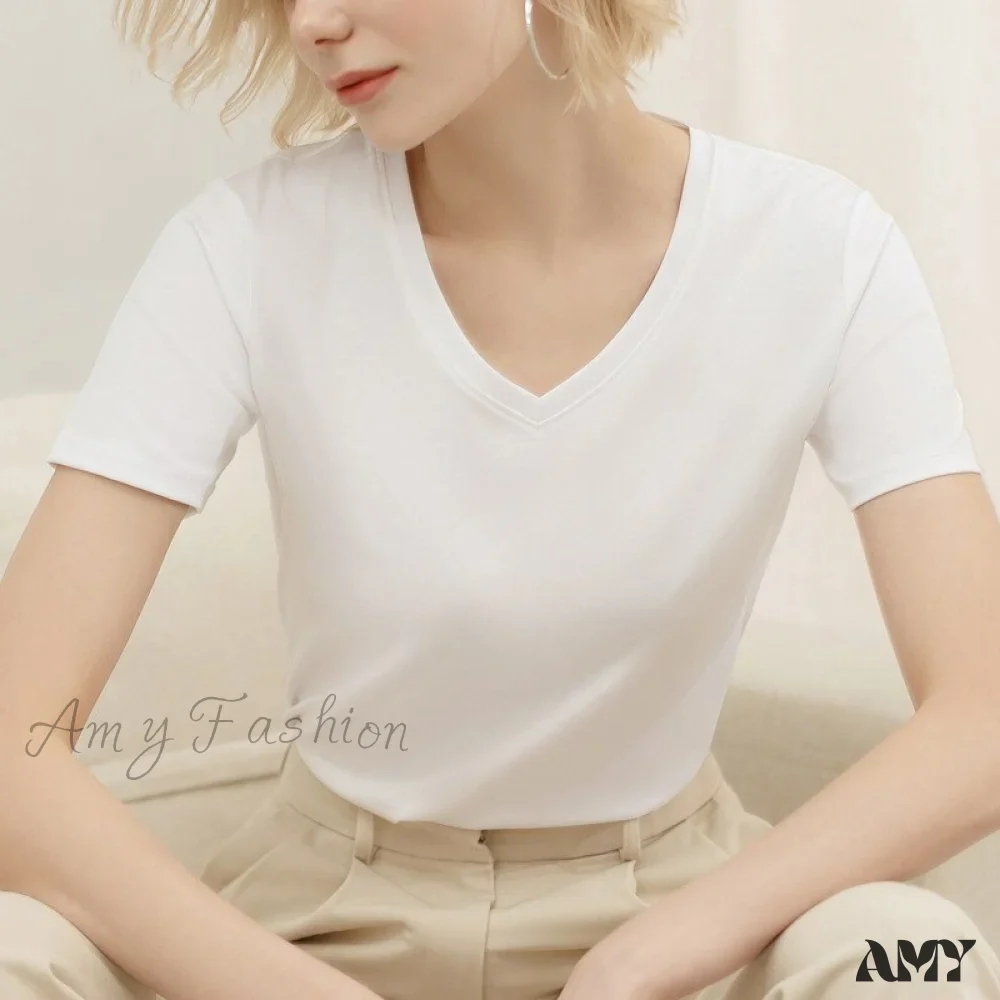 Amy Fashion - 95% Cotton Simple T-shirt - Image 5