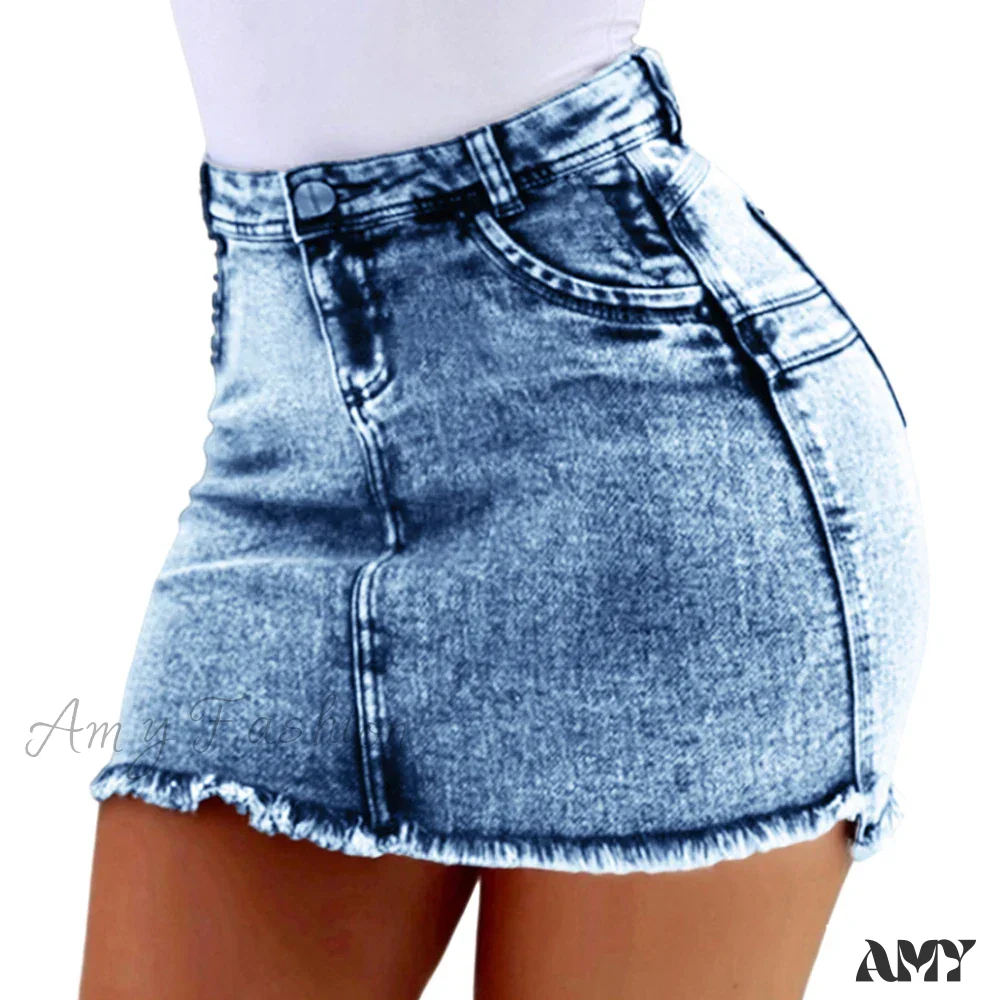 A-Line Sexy Vintage Denim Elegant Slim Bodycon Mini Skirt - Image 2