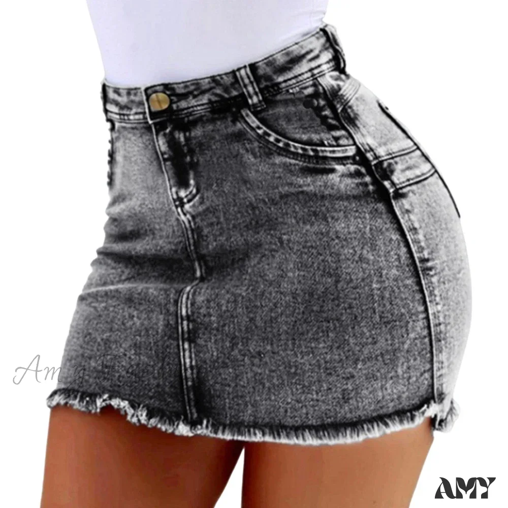 A-Line Sexy Vintage Denim Elegant Slim Bodycon Mini Skirt - Image 3