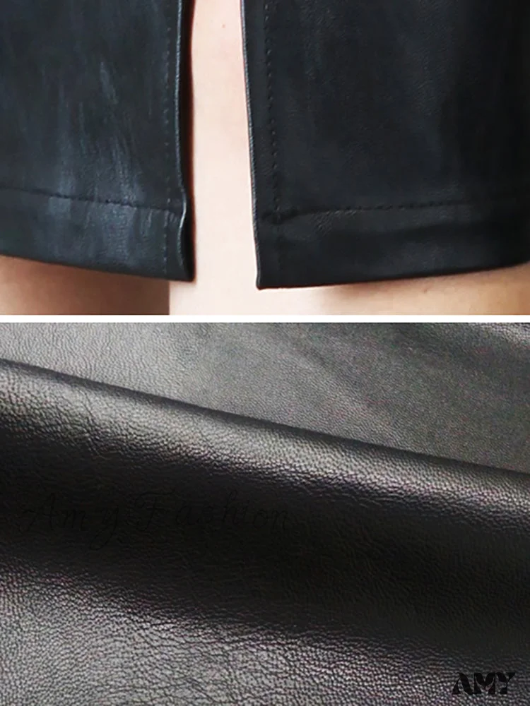 Amy Fashion - Office Lady Black PU Leather Skirt - Image 6