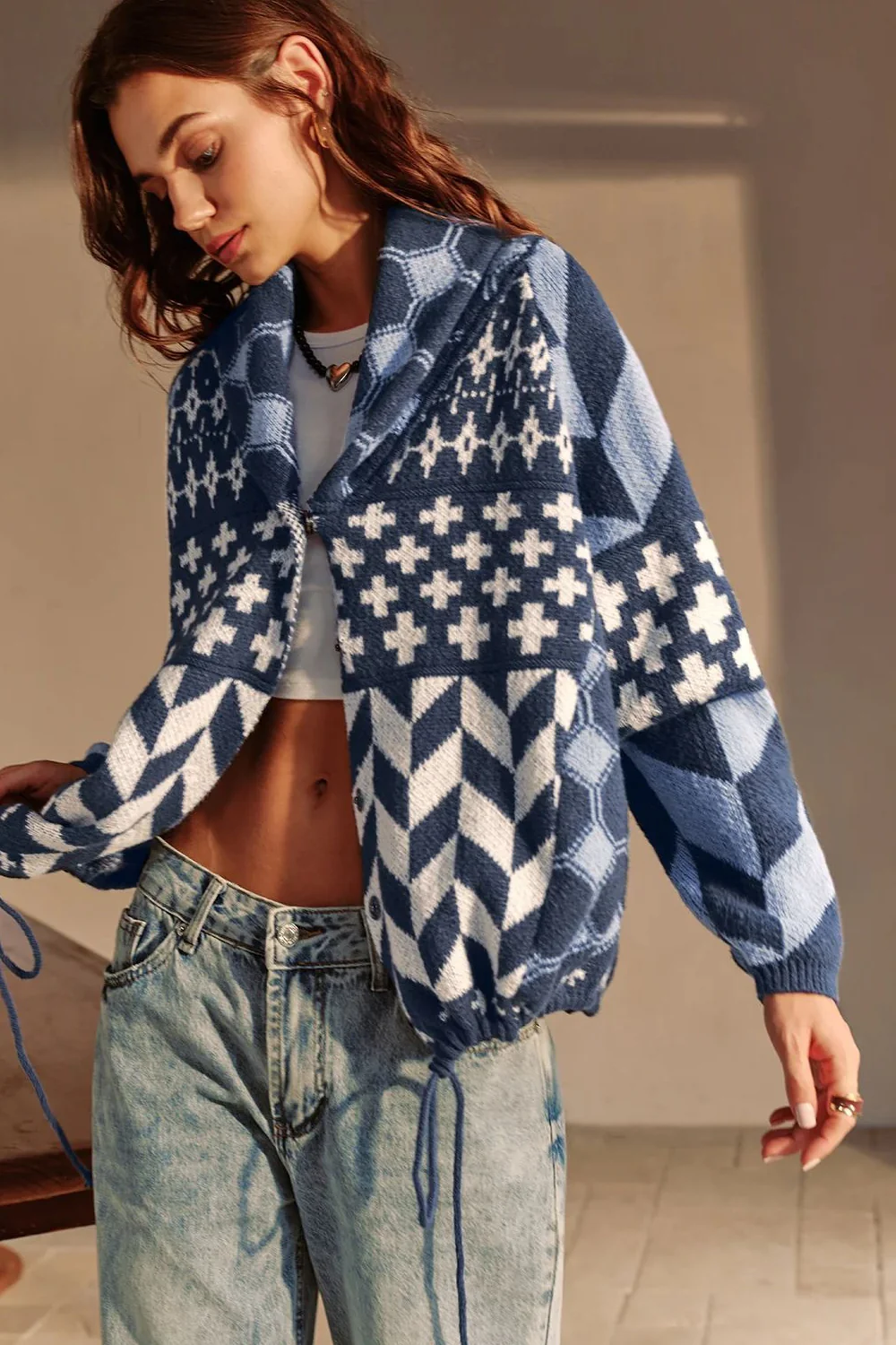Abstract Y2K Loose Long Sleeve Knit Cardigan - Image 2