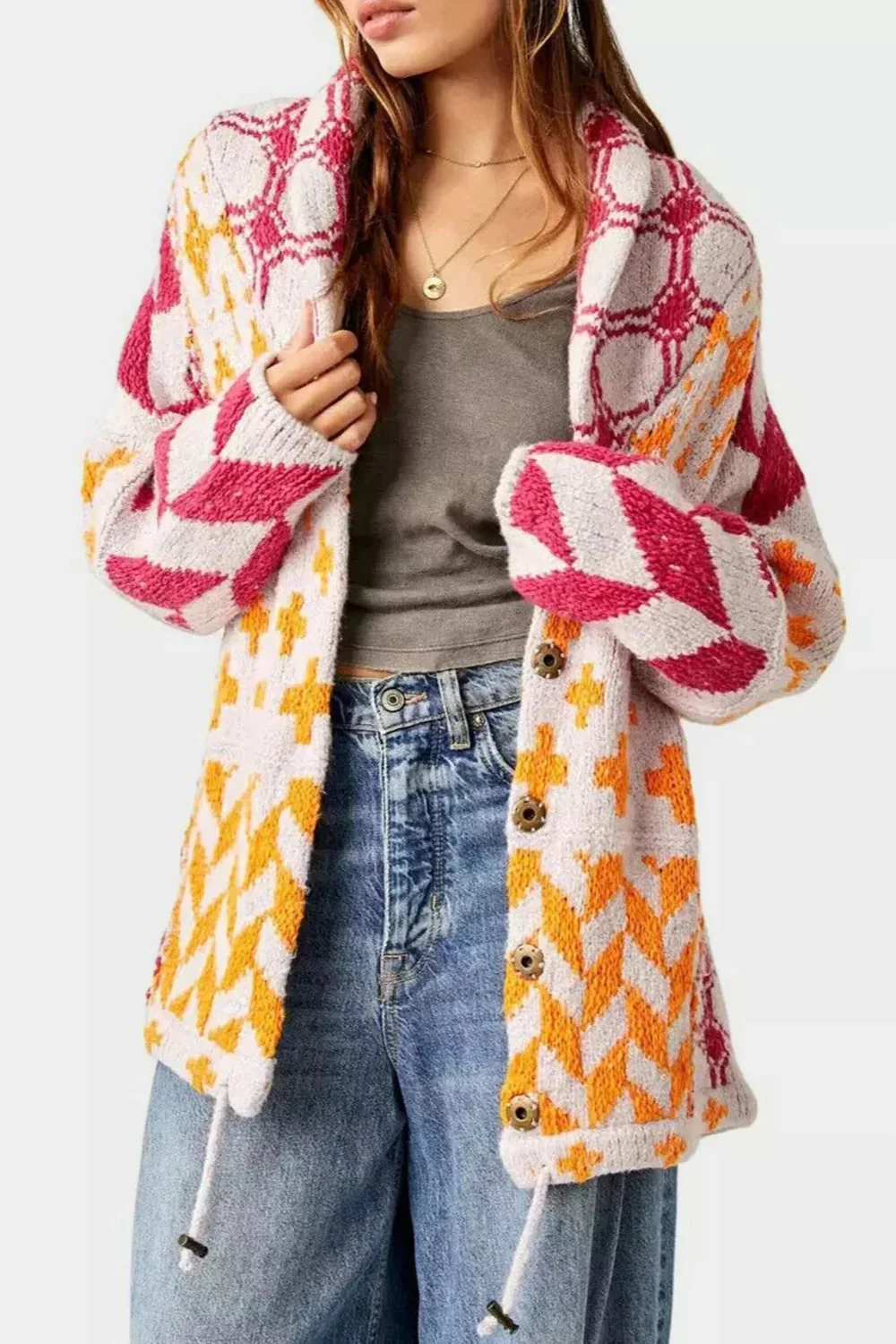 Abstract Y2K Loose Long Sleeve Knit Cardigan - Image 5