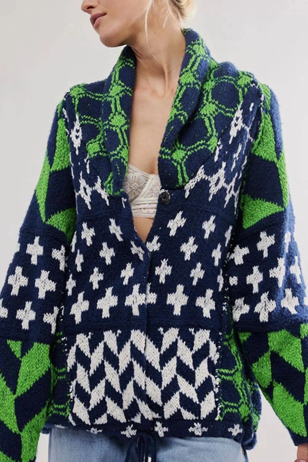 Abstract Y2K Loose Long Sleeve Knit Cardigan - Image 6