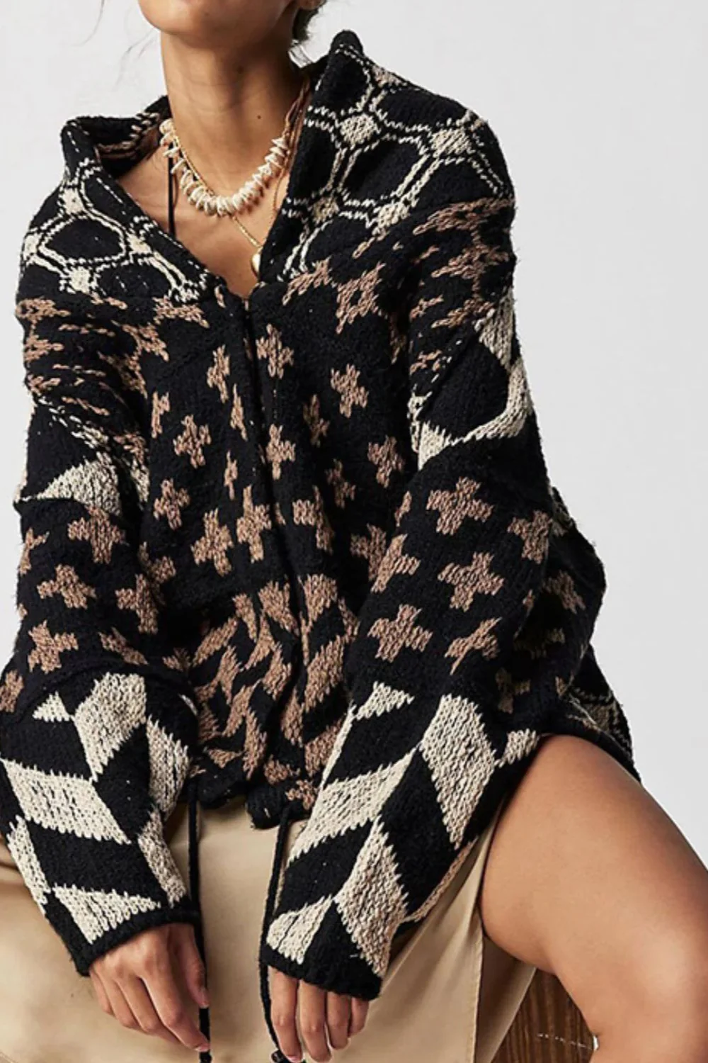 Abstract Y2K Loose Long Sleeve Knit Cardigan - Image 7