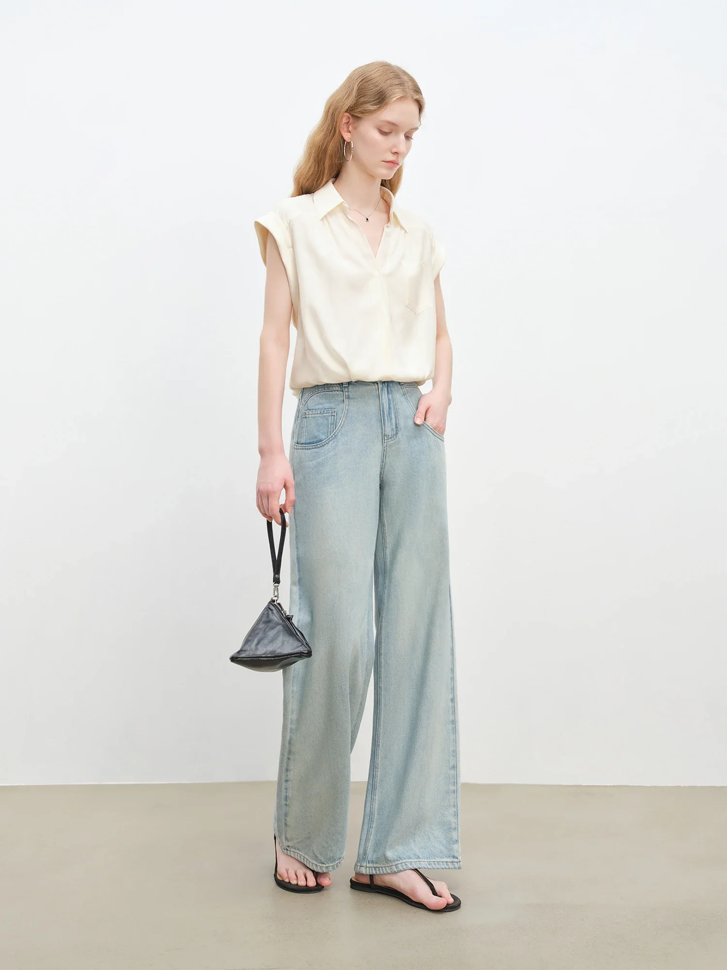 Acetate French Relaxed V-neck Blouse - Image 2