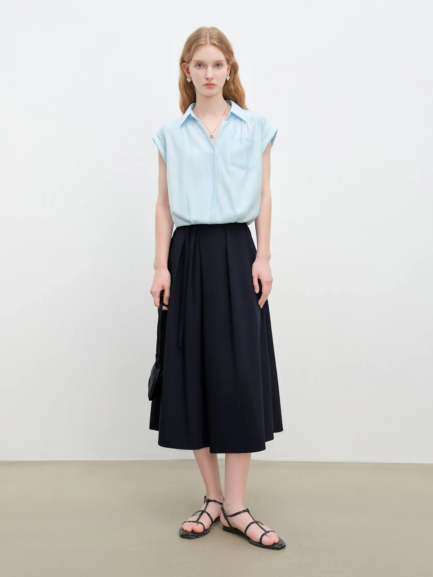 Acetate French Relaxed V-neck Blouse - Image 3