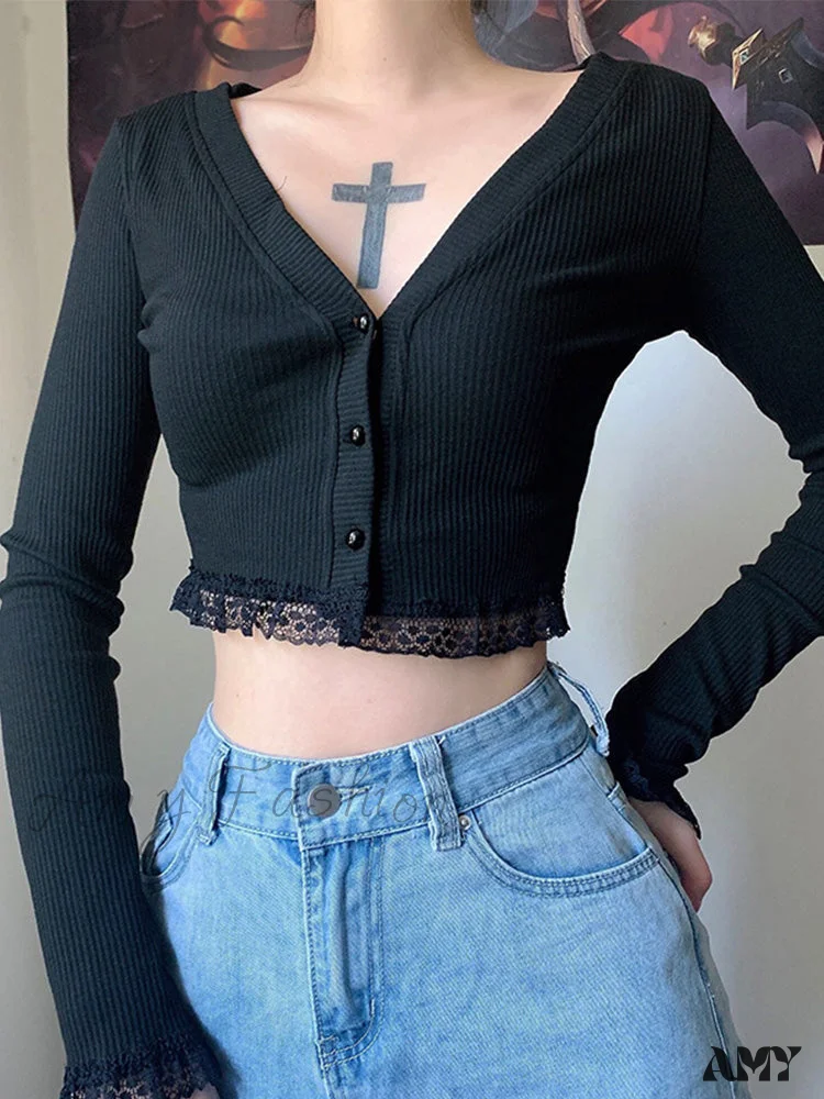 Amy Fashion - Lace Patchwork Knitted Cardigan - Image 5