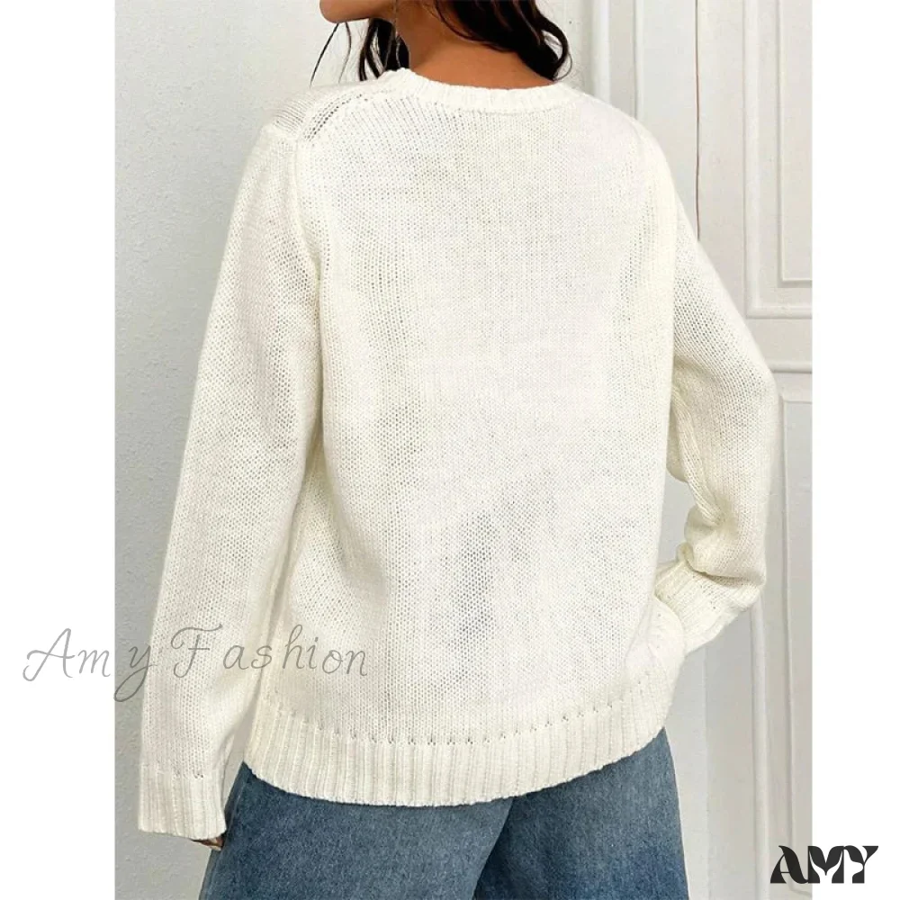 American Flag Embroidery Long Sleeve Crewneck Vintage Loose Sweater - Image 4