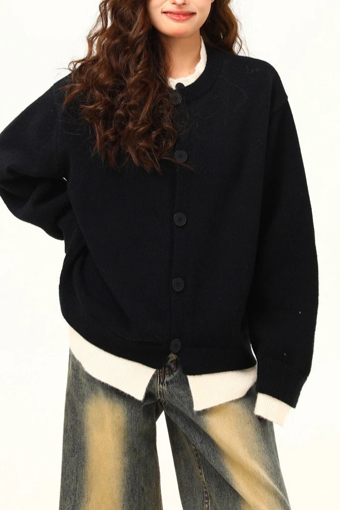 American Retro Fake Two-Piece Solid Cardigan - Image 3