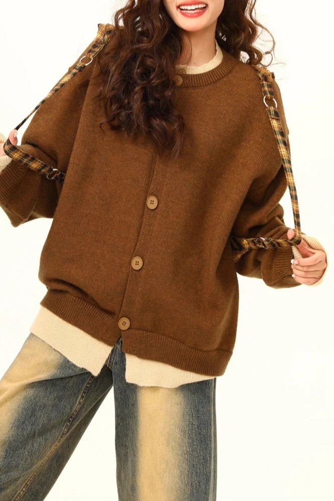 American Retro Fake Two-Piece Solid Cardigan - Image 5