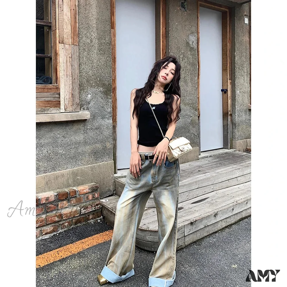 American Retro High Waist Straight Hip-Hop Vintage Casual Y2K Grunge Oversized Jean - Image 4
