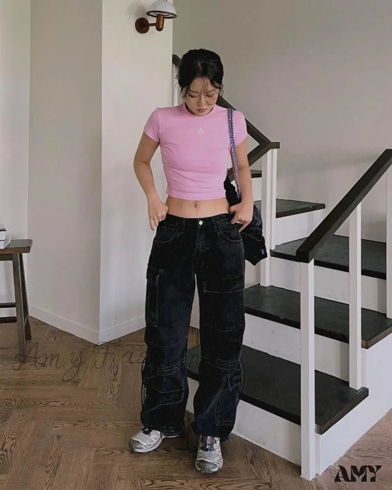 Amy Fashion - 2024 Autumn New Fashionable Women's Cargo European and American Style Retro Y2K Pocket Loose Overalls Jean - Image 5