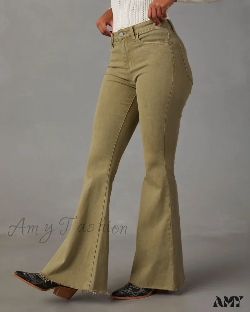 Amy Fashion - 2024 Fashion Flare Women Streetwear 90s Vintage Wide Leg Denim Pantalones Mujer Pantalon Femme Camel Clothes Jean - Image 2