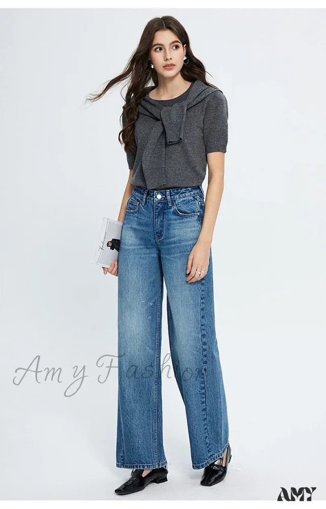 Amy Fashion - 2024 Spring New High-waisted Loose Slimming Wide-leg Denim Versatile Floor-length Jean - Image 2