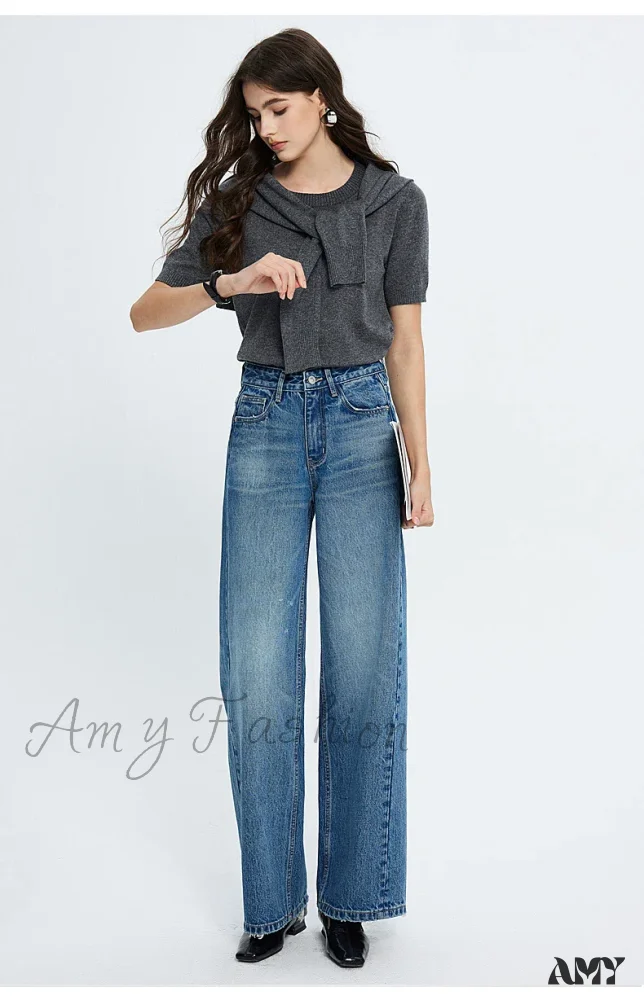 Amy Fashion - 2024 Spring New High-waisted Loose Slimming Wide-leg Denim Versatile Floor-length Jean - Image 3