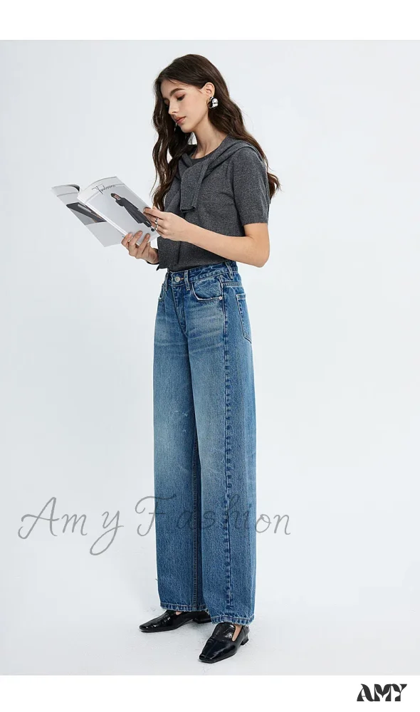 Amy Fashion - 2024 Spring New High-waisted Loose Slimming Wide-leg Denim Versatile Floor-length Jean - Image 4