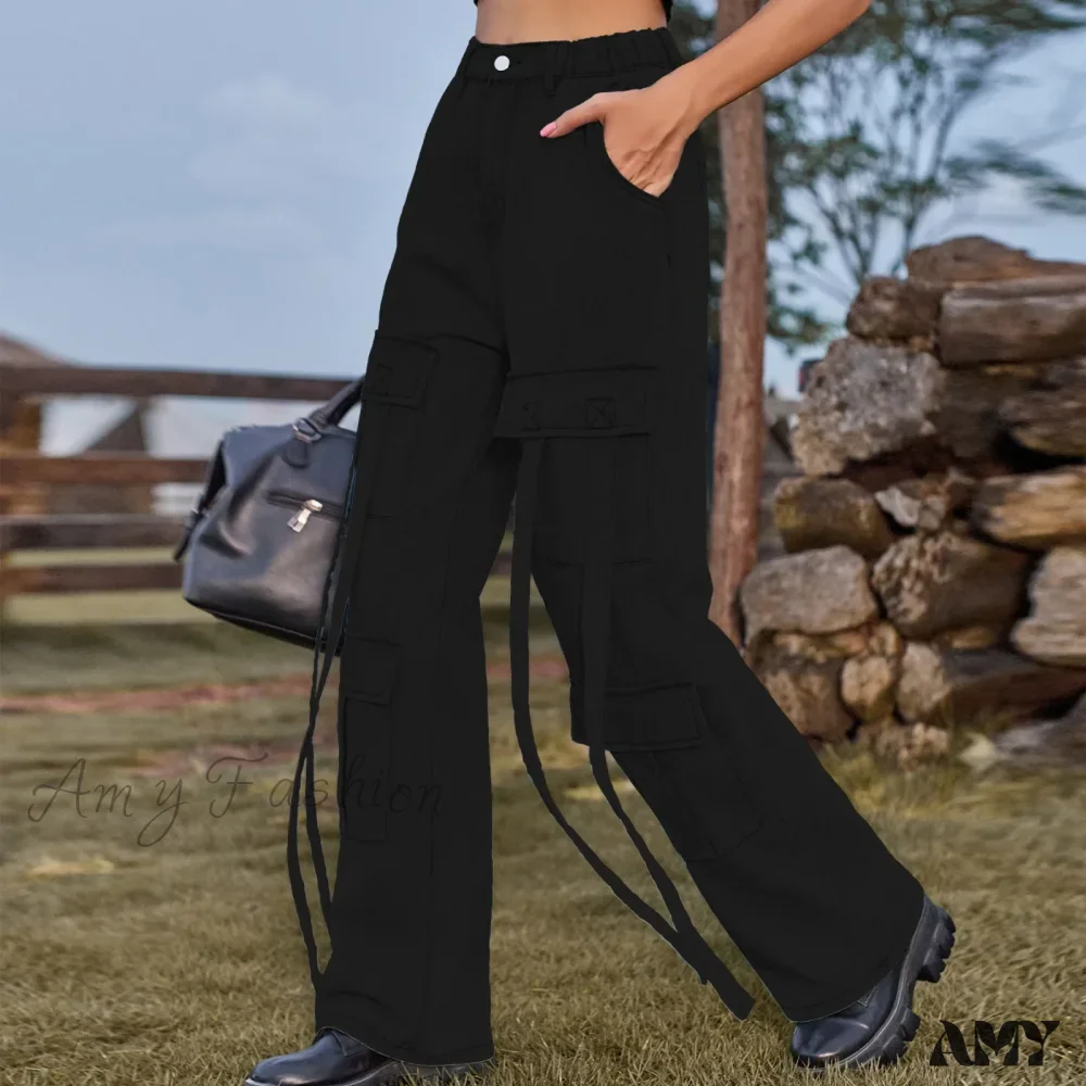 Amy Fashion - 90s Streetwear Blue Cargo Casual Big Pockets Overalls High Waist Straight Denim Jean - Image 3