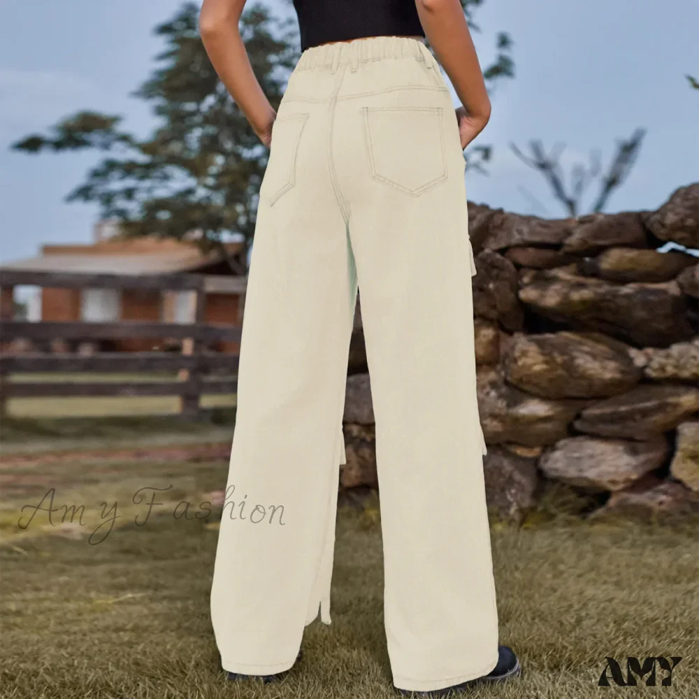 Amy Fashion - 90s Streetwear Blue Cargo Casual Big Pockets Overalls High Waist Straight Denim Jean - Image 7