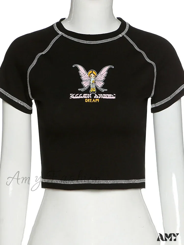 AMY - Butterfly Graphic Green Short Sleeve Vintage Tee Crop Top - Image 5