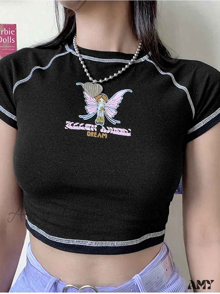 AMY - Butterfly Graphic Green Short Sleeve Vintage Tee Crop Top - Image 7