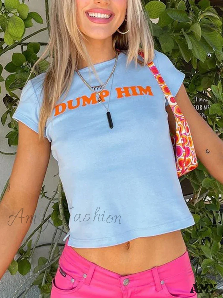 AMY FASHION - Cute Aesthetics Letter Print Short Sleeve Tops Crop Top - Image 4