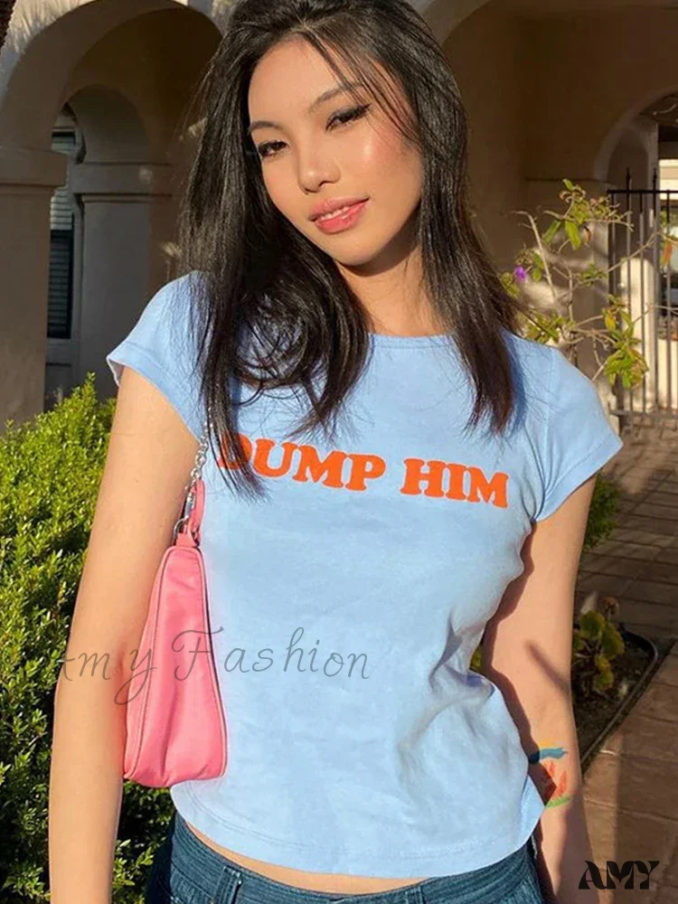 AMY FASHION - Cute Aesthetics Letter Print Short Sleeve Tops Crop Top - Image 5