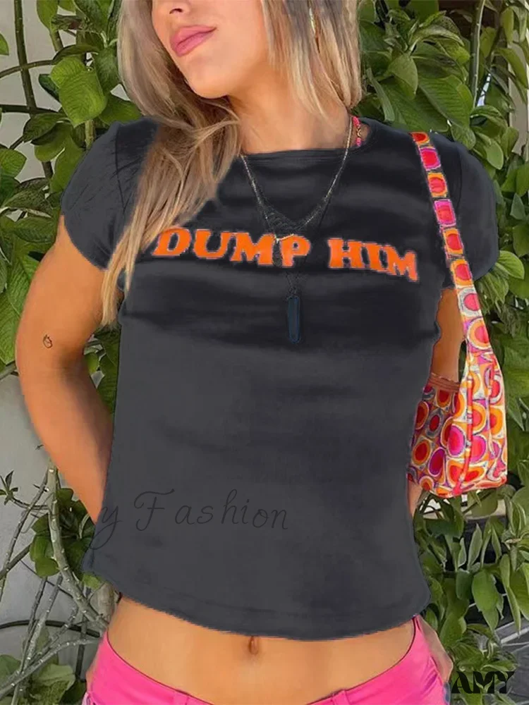 AMY FASHION - Cute Aesthetics Letter Print Short Sleeve Tops Crop Top - Image 6