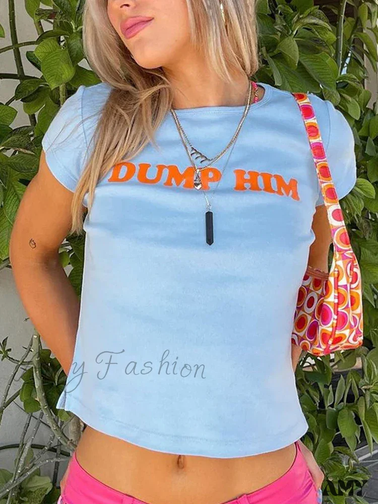 AMY FASHION - Cute Aesthetics Letter Print Short Sleeve Tops Crop Top - Image 7